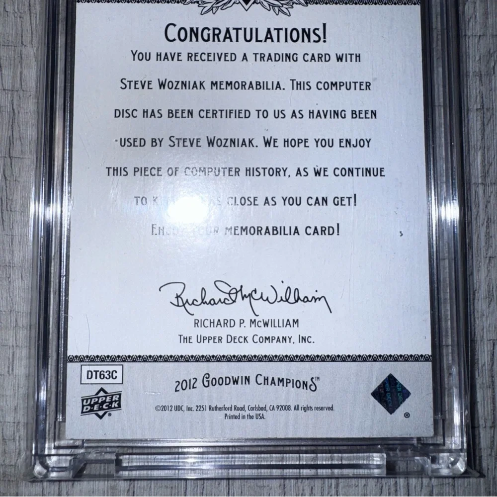 2012 Upper Deck Goodwin Champions Steve Wozniak Authentic Memorabilia DT63C